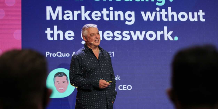 ProQuo AI, marketing, giving a speech at MAD//Fest london on how AI can help marketing